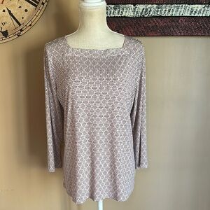 Liz Claiborne Women’s Geometric Pattern Square Neck Top Size Large Pink Black